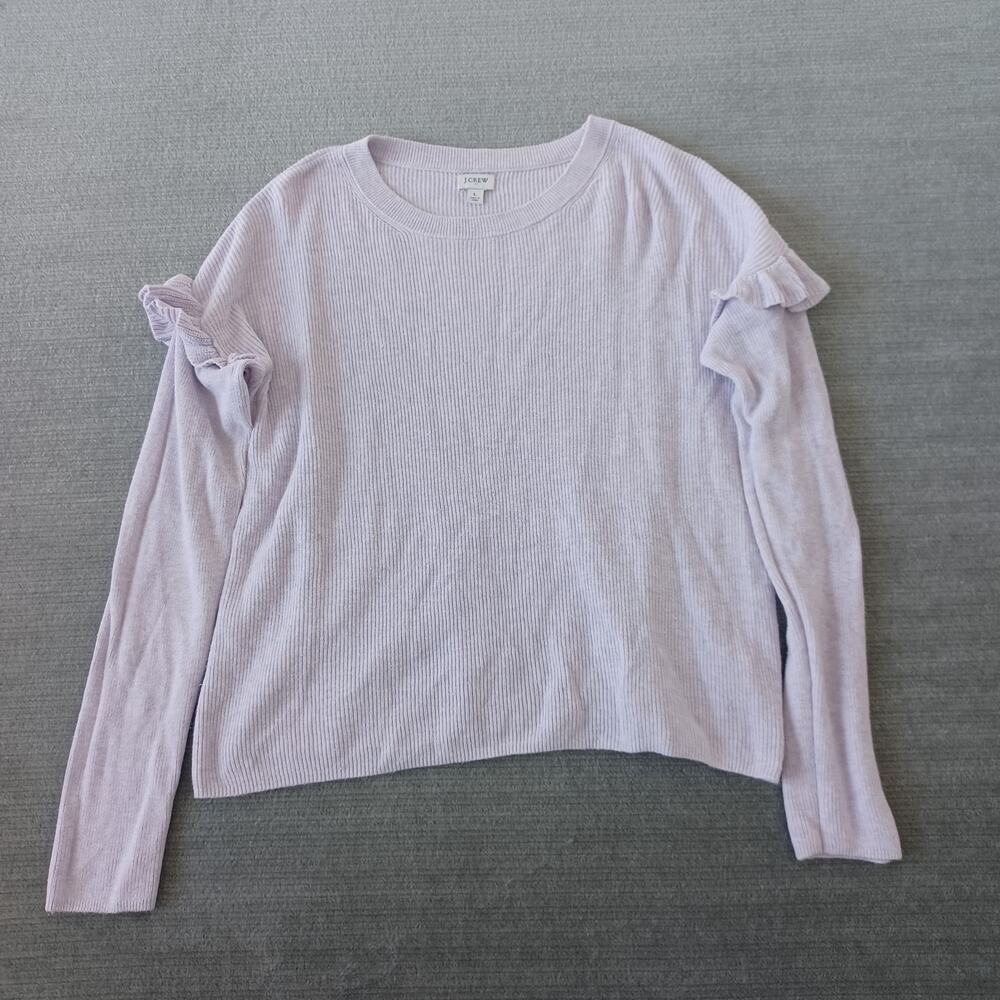 J.Crew‎ Ruffle Sleeve Sweater Womens L Lilac Ribbed Stretch Relaxed Fit Casual